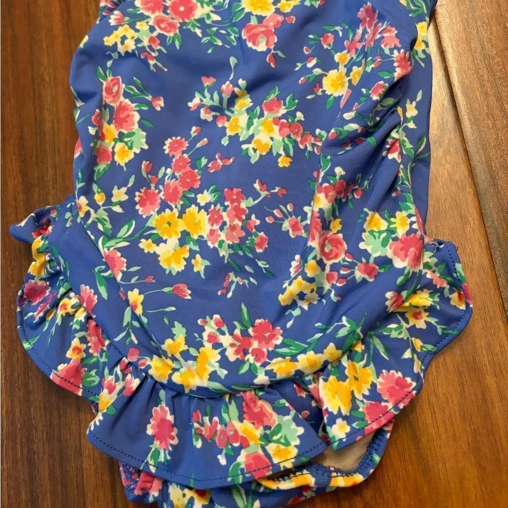Ralph Lauren blue floral halter one piece bathing suit